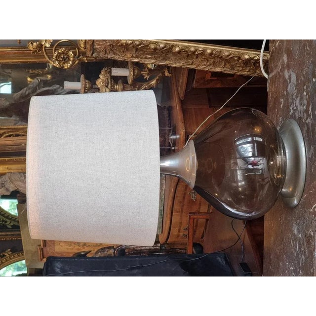 Large Table Lamp in Smoked Glass and Silvered Metal, 1970 For Sale - Image 10 of 11
