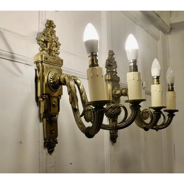 Neo Classical Large Brass Twin Wall Lights, 1890s, Set of 2 For Sale - Image 5 of 12