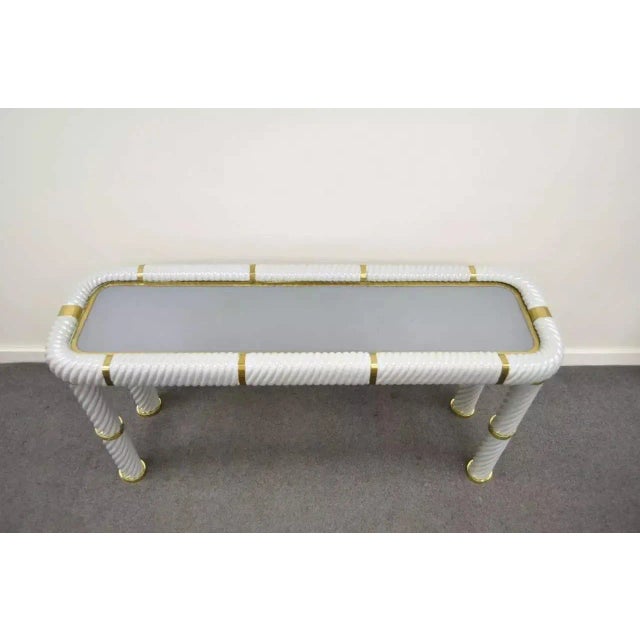 Tommaso Barbi Late 20th Century Tommaso Barbi Style Ceramic & Brass Spiral Gray Hollywood Regency Console Table For Sale - Image 4 of 9