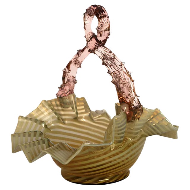 Jugendstil Art Nouveau Murano Glass Basket Bowl, 1900s For Sale