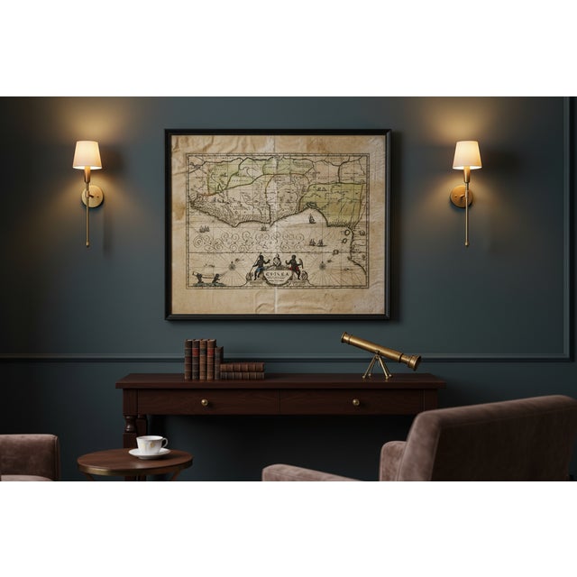 Rare Antique 17th Century Peter Schenk Hand-Colored Map of Guinea and West Africa - C. 1690 For Sale - Image 11 of 11