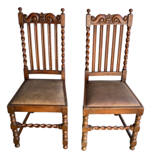 Antique Barley Twist Dining Chairs in Oak, 1900, Set of 2