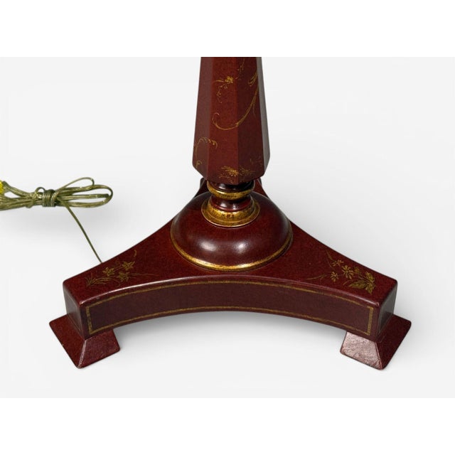 Mid 20th Century Chinoiserie, Red Japanned Floor Lamp, Wood, Brass For Sale - Image 11 of 12