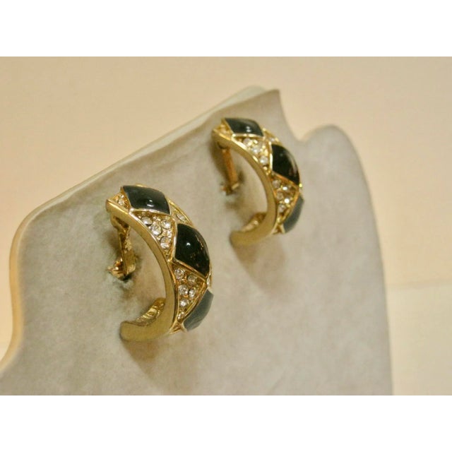 Modern 1980s Vintage Black Onyx Clear Crystal Accents Earrings, 2 Pieces For Sale - Image 3 of 4