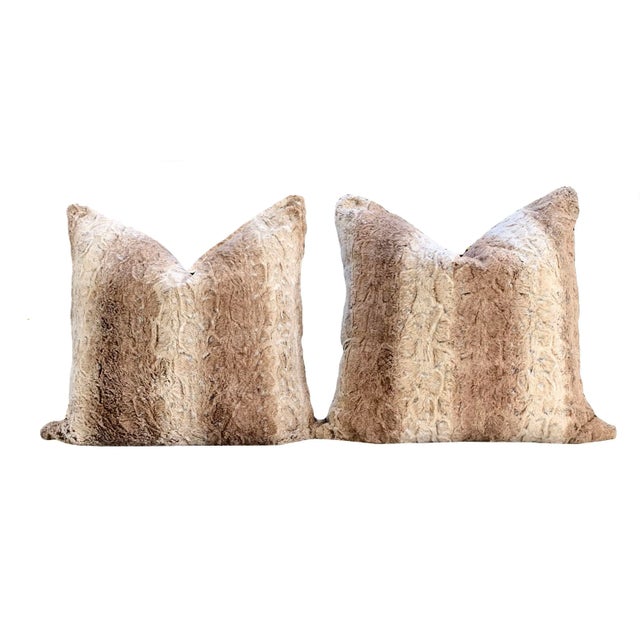 Tan and Ivory Faux Fur Pillow Covers - A Pair For Sale In Sacramento - Image 6 of 6