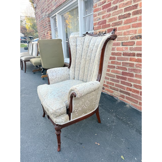 Early 20th Century Hollywood Regency Carved Mahogany Stained Wood Barrel-Back Lounge Chair For Sale - Image 13 of 17