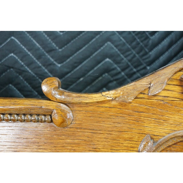 Antique 19th C. American Victorian Carved Golden Oak Paneled High Back Bed Frame For Sale - Image 18 of 18