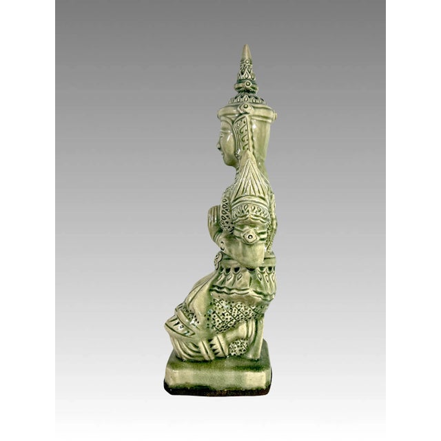 1970s Large Celadon Green Crackle Glaze Angel Figure, Kneeling Tappanom (Thailand) For Sale - Image 5 of 12