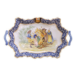 19th Century French Porquier-Beau Quimper Faience Tray Platter With Handles