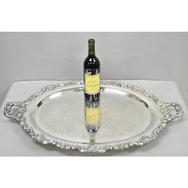 Vintage Poole 400 Lancaster Rose Silver Plated Bar Serving Platter Tray Raised on Feet. Circa Mid 20th Century....