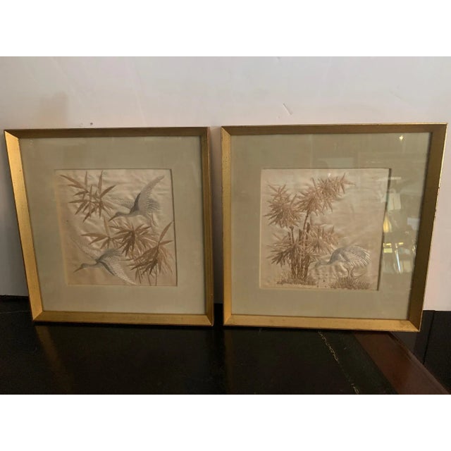 Antique Framed Needlework of Herons - a Pair For Sale In Philadelphia - Image 6 of 11