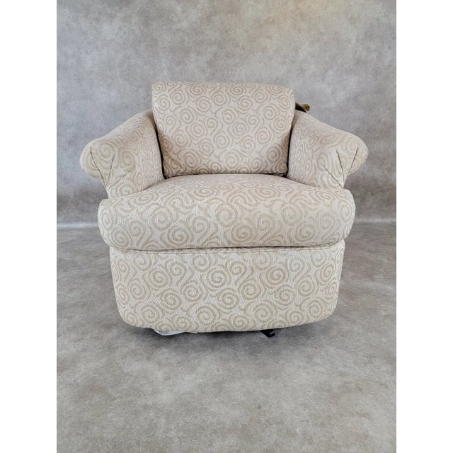 Vintage Modern Upholstered Scroll Arm Swivel Lounge Chair by Sam Moore For Sale In Chicago - Image 6 of 8