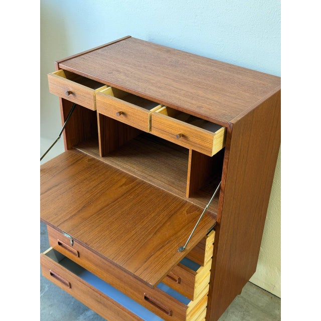 Danish Teak Secretary Desk Dresser Mid Century Modern Drop Front Cabinet 1960s For Sale - Image 10 of 10