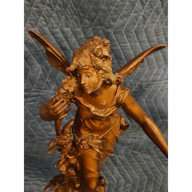 Late 19th Century French Belle Époque Patinated Spelter Winged Allegorical Sculpture For Sale - Image 4 of 7
