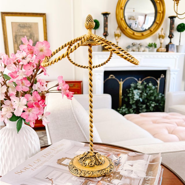 Metal Vintage Gold Gilt Three Ring Metal Hand Towel Holder For Sale - Image 7 of 7
