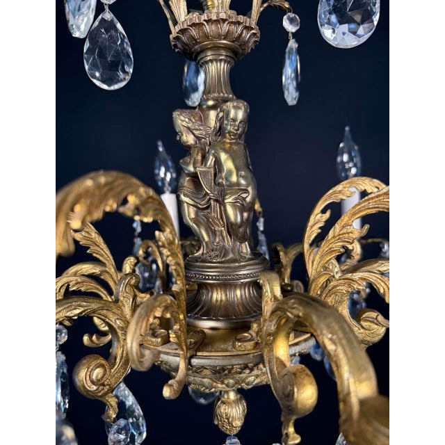 Vintage Spanish Brass Chandelier Featuring Cherubs For Sale In Chicago - Image 6 of 9