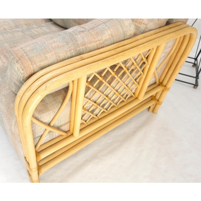 John Wisner Pair Bent Bamboo Frames Linen Like Upholstery Mid Century Modern Sofa Loveseat For Sale - Image 4 of 13