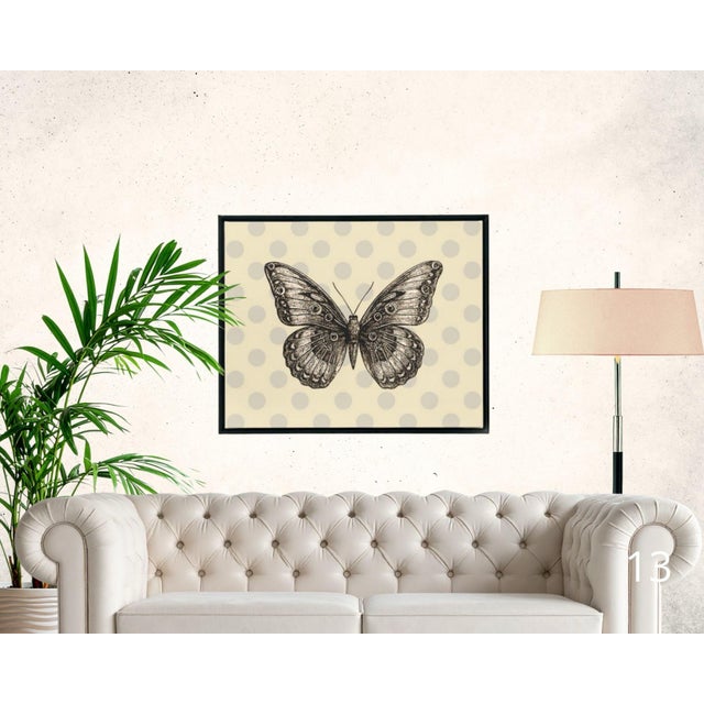 Contemporary Modern Butterfly Large Canvas Print in Black Frame Color Way 1 For Sale - Image 3 of 3