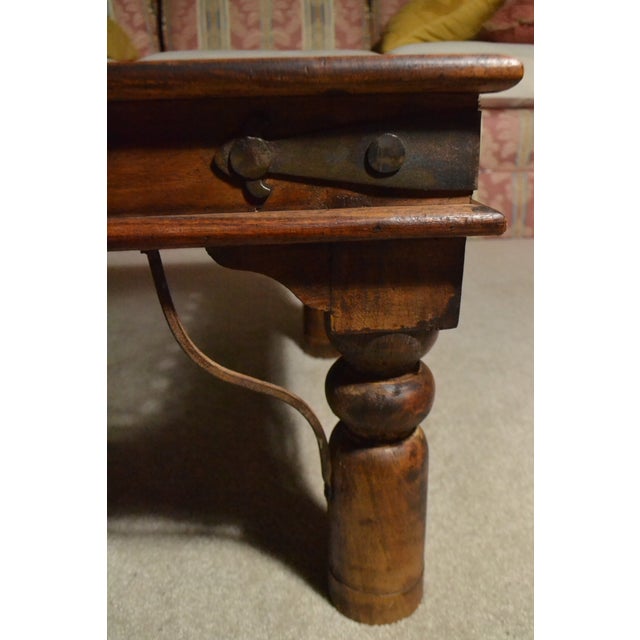 Antique Spanish Gothic Style Side Table Iron Lattice Textured Glass Top Large For Sale - Image 9 of 9