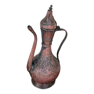 Antique Etched Middle East Turkish Ottoman Copper Jug/Pitcher For Sale