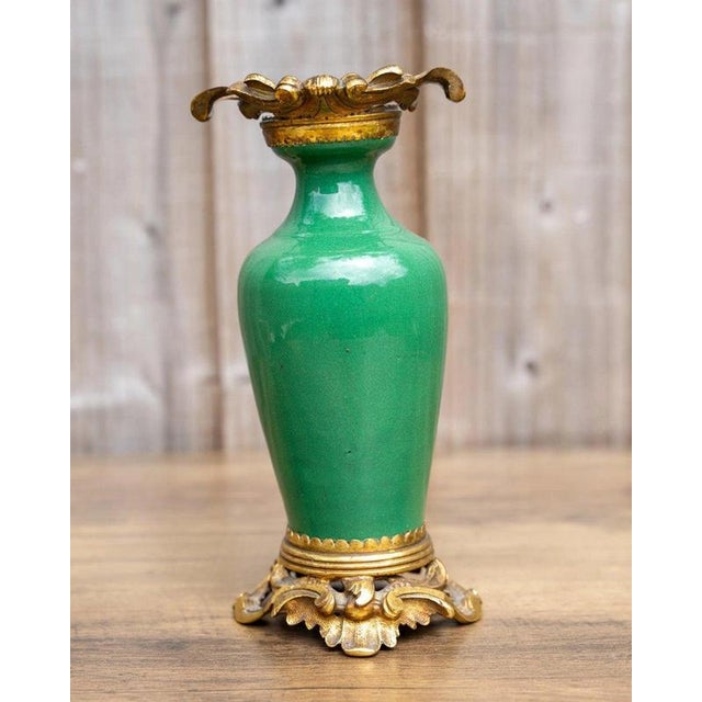 Ceramic Antique 19th Century Qing Chinese Green Crackle Glaze Porcelain & Ormolu Vase For Sale - Image 7 of 18
