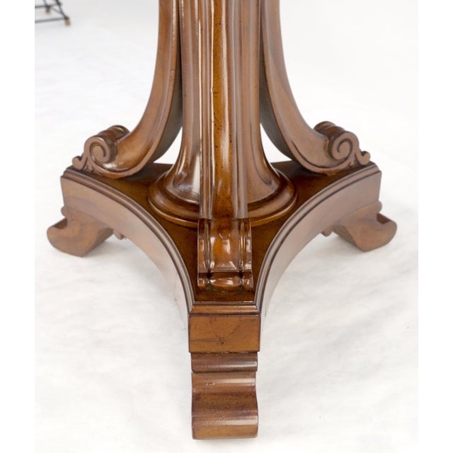 Fine Hexagon Burl Wood Top Tripod Carved Scroll Base Rope Edge Center Table MINT For Sale - Image 10 of 17