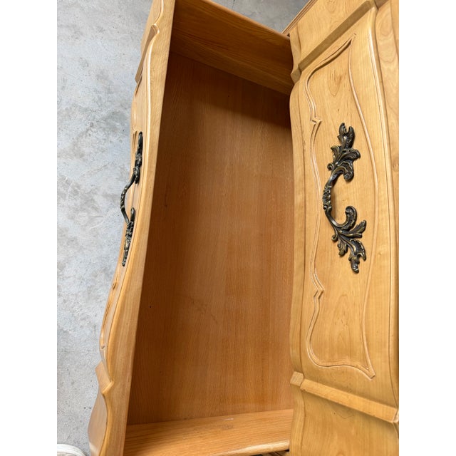 Tall Vintage French Provincial Carved Cherry Wood Three-Drawer Chest – A Pair For Sale In Miami - Image 6 of 12