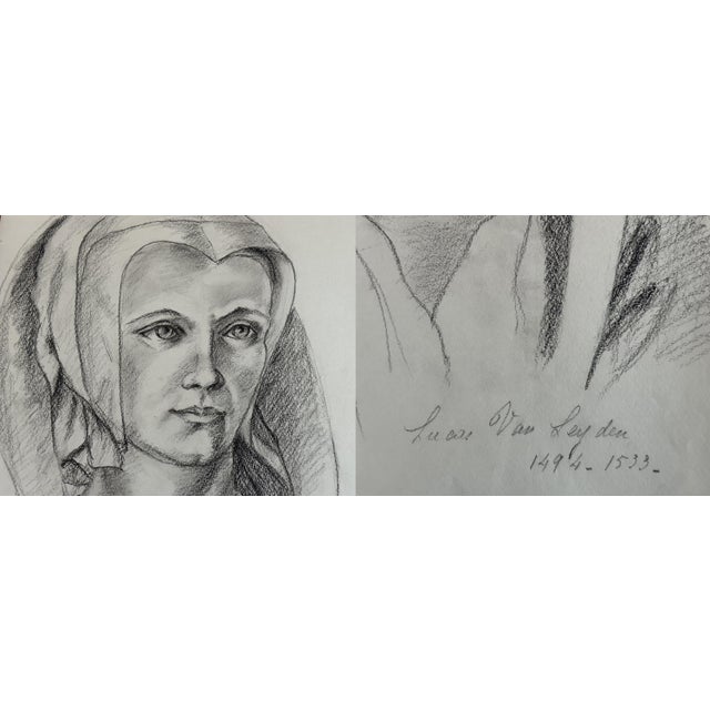 Mid 20th Century Mid 20th Century Old Master Artwork Drawings: Holbein, Michelangelo, Bonsignori (Set of 5) - Unknown Artist For Sale - Image 5 of 8