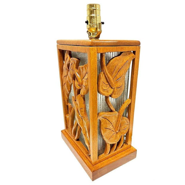 1960s 1960s Post War Carved Mango Wood Tropical Mid Century Table Lamp For Sale - Image 5 of 15