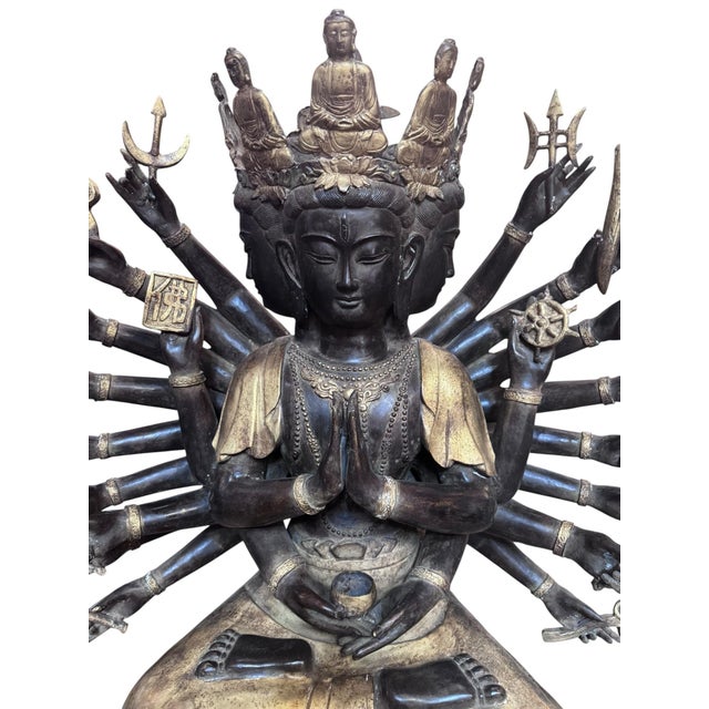 Metal Antique Tibetan Praying Crowned Buddha For Sale - Image 7 of 9