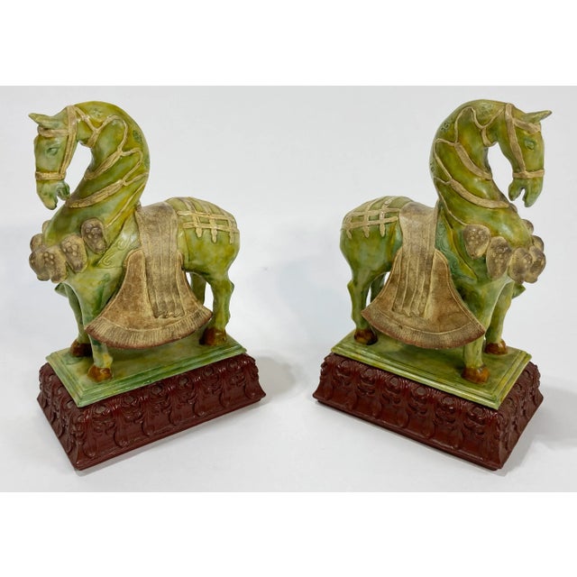 Chinoiserie Vintage Chinoiserie Style Decorative Imperial Tang Dynasty Horses, Pair For Sale - Image 3 of 8