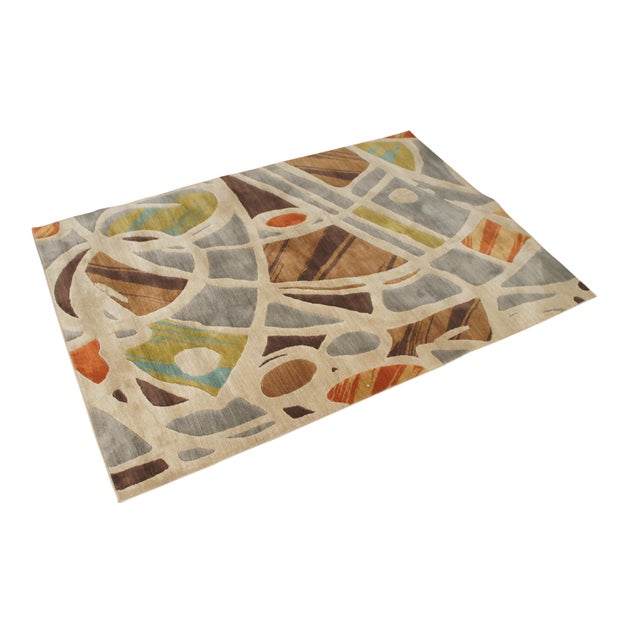 Vintage Karastan Artois Mathias Fog abstract area rug / carpet / mat featuring multi tone cubist or stained glass style...