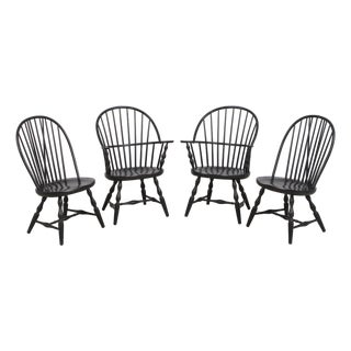 Set of 4 Black Windsor Style Dining Room Chairs For Sale