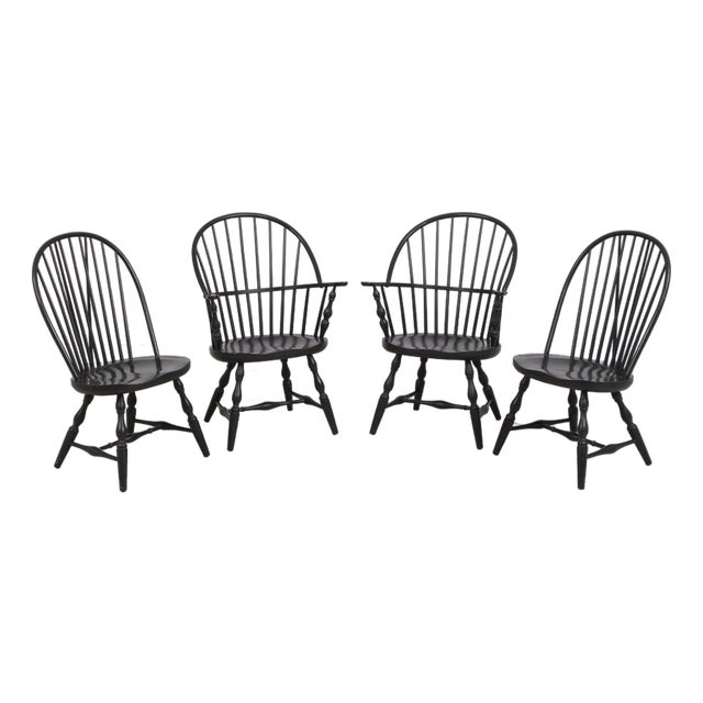 Set of 4 Black Windsor Style Dining Room Chairs For Sale