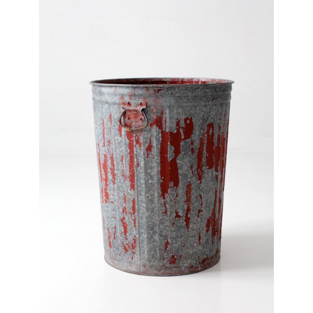 Antique Galvanized Utility Can With Red Paint For Sale - Image 11 of 17