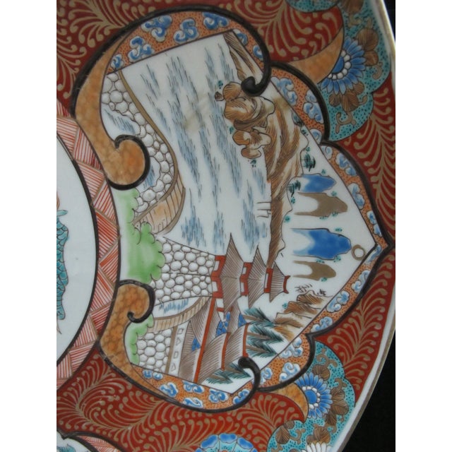Red Japanese Imari Flower Bird Dragon Pagoda Porcelain 18" Charger Plate Bowl For Sale - Image 8 of 11