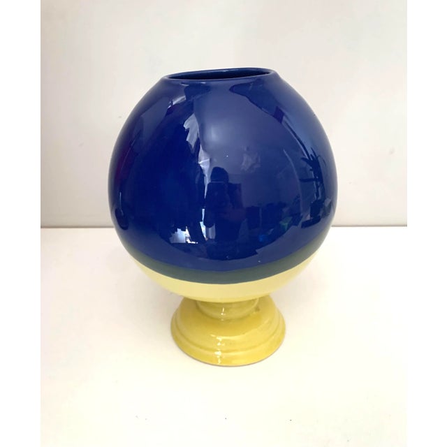 From our travels in Europe: Studio large yellow and blue studio Mid Century Modern round footed vase Perfect for a modern...