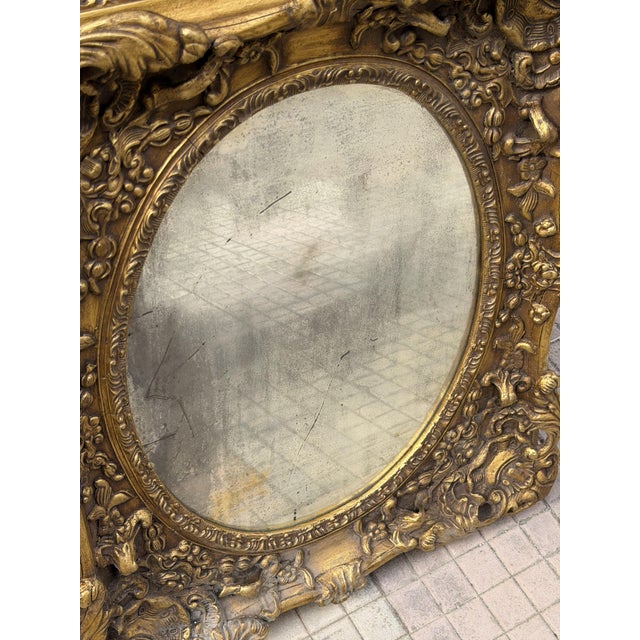 Mid-Century Modern Vintage Louis XV Style Gold Leaf Wall Mirror, 1940s For Sale - Image 3 of 5