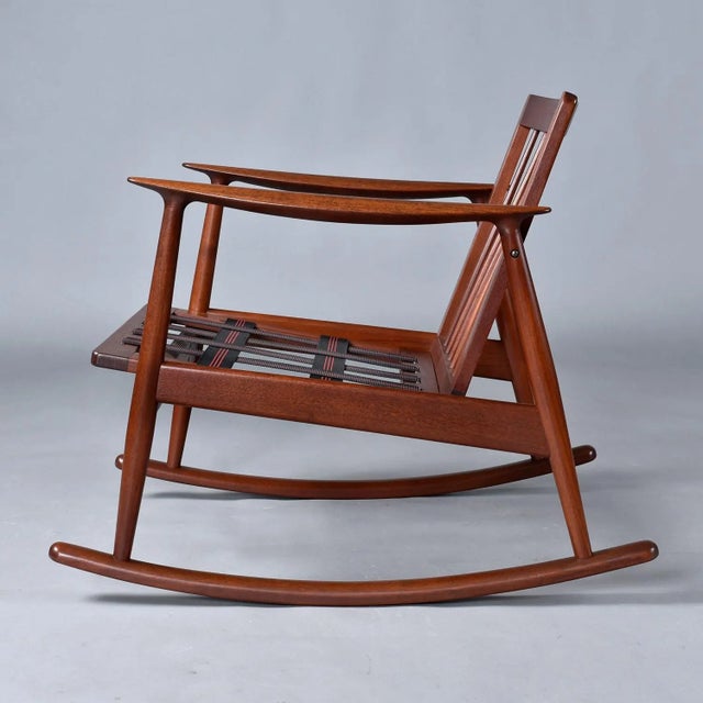 1950s Restored 1950's Danish Teak Rocking Chair in Terra Cotta Leather by Moreddi For Sale - Image 5 of 11