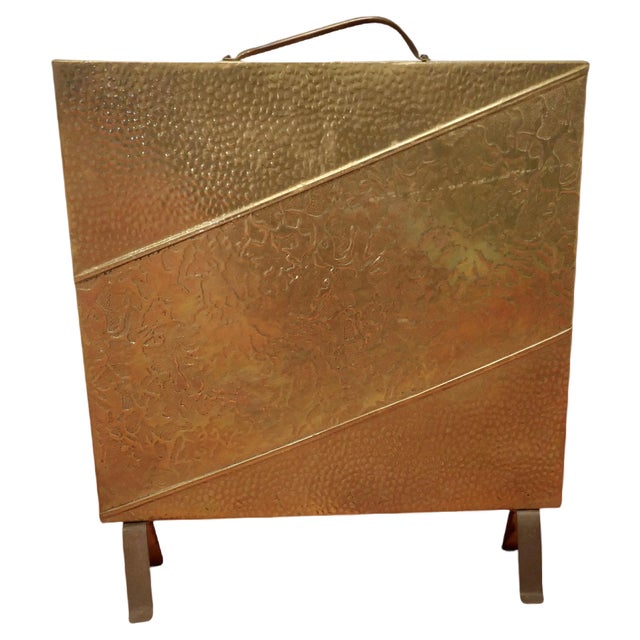 Art Deco Beaten Brass Fire Screen, 1920 For Sale
