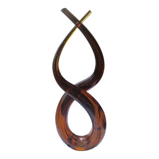 Mid-Century Amber Murano-Style Infinity Glass Sculpture on Cube Base For Sale