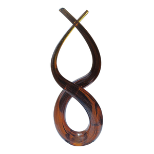 Mid-Century Amber Murano-Style Infinity Glass Sculpture on Cube Base