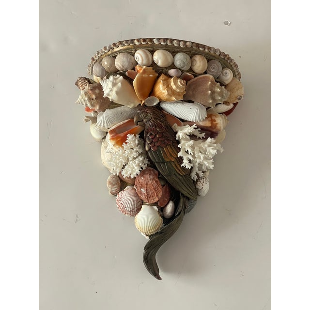 Coastal 1970s Fabulous Sea Shell Encrusted Wall Bracket With Parrot For Sale - Image 3 of 9