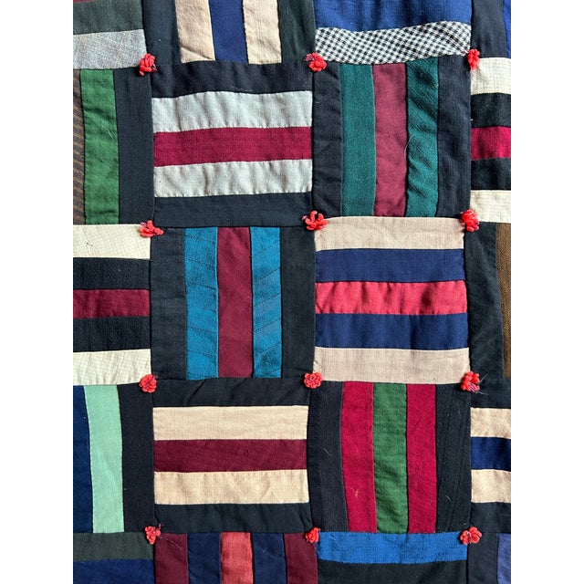 1940s Antique Patchwork Quilt Rail Fence Pattern 64” X 50” For Sale - Image 5 of 6