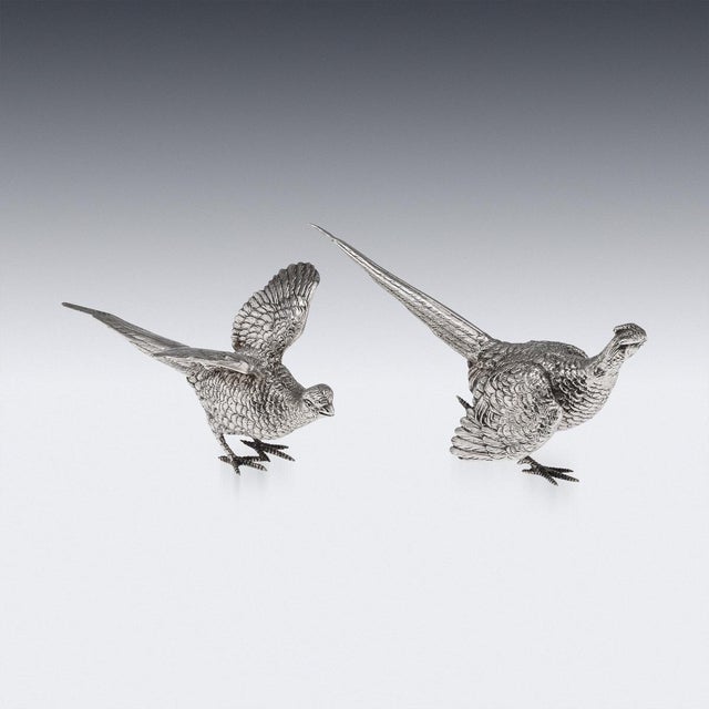 Vintage 20th Century English Silver Ornamental Pheasants, 1972, Set of 2 For Sale - Image 6 of 18