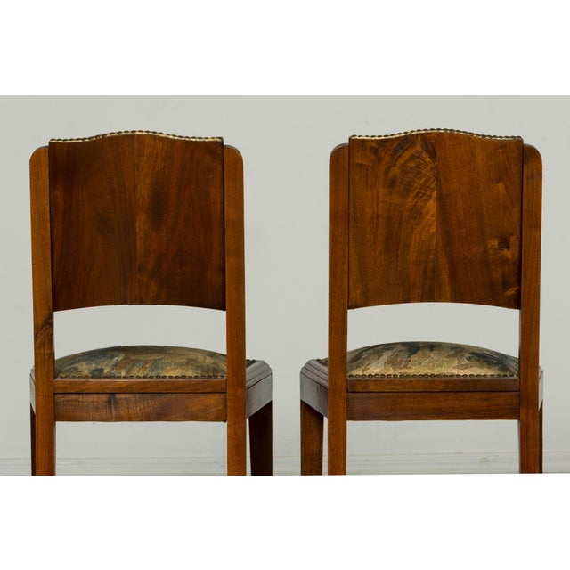 Set of 12 French Art Deco Walnut Dining Chairs With Botanical Upholstery, 1930s For Sale - Image 15 of 18