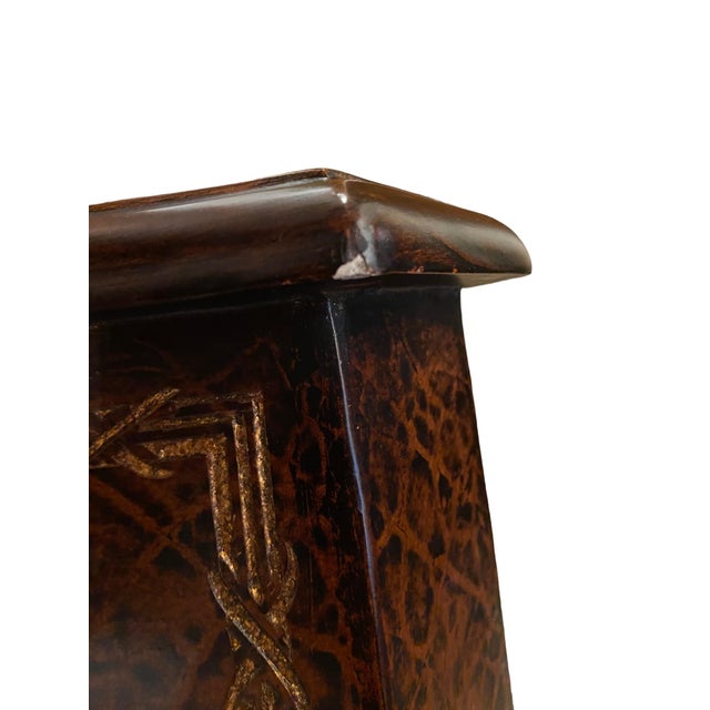 Black Early 2000s Regency Style 3-Drawer Chest, Black With Embossed Faux Leather & Gold Detail For Sale - Image 8 of 10
