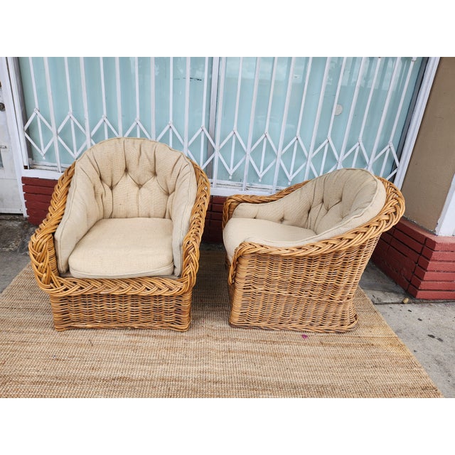 Italian 1960's Pair of Italian Wicker Chairs For Sale - Image 3 of 12