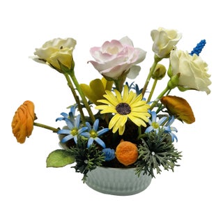 Limoge Flower Bowl With Royal Worcester Flowers For Sale