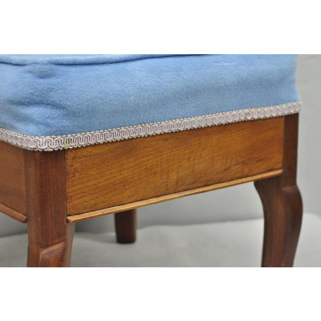 Antique Victorian Walnut Cabriole Leg Blue Tufted Footstool Ottoman Stool For Sale - Image 10 of 15